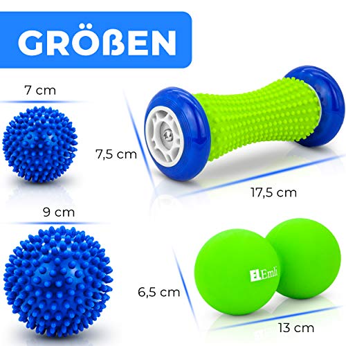 Set de masaje profesional | 4 partes | Masaje de pies para la fascitis plantar | 2x bola de erizo | Scooter peatonal con espinillas | Duoball - Twinball con bolsa