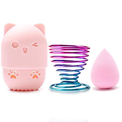 Set de soporte de esponjas de maquillaje, soporte de esponja para secar, esponja de maquillaje y funda protectora