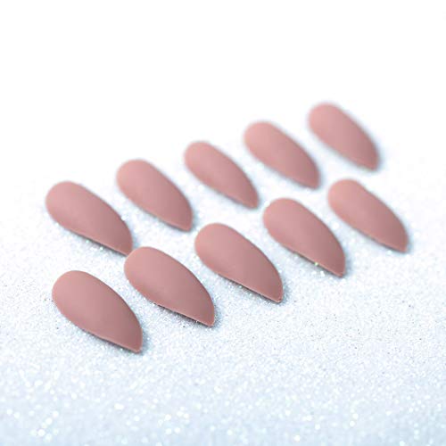 Sethexy 24Pcs Puro Color Mate Afilado Uñas postizas Esmerilado Moda Estilete Cubierta completa Uña acrílica larga Uñas postizas para mujeres y niñas（rosa marrón）