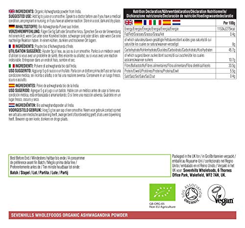 Sevenhills Wholefoods Ashwagandha En Polvo Orgánico 1kg