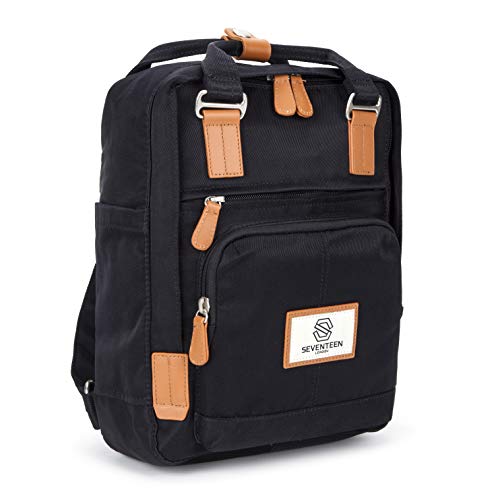 SEVENTEEN LONDON - Mochila 'Hackney Mini' Moderna, Sencilla y Unisex con un Acabado Negro en el Estilo de una Mochila escandinava, Tableta
