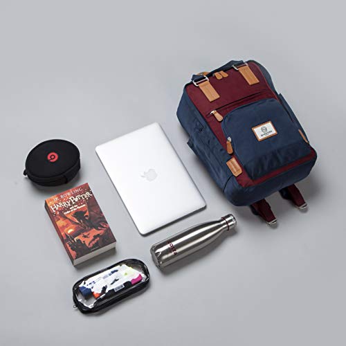 SEVENTEEN LONDON - Mochila 'Hackney' Moderna, Sencilla y Unisex con un Acabado Burdeos y Azul Marino en el Estilo de una Mochila escandinava, computadora portátil de hasta 13"