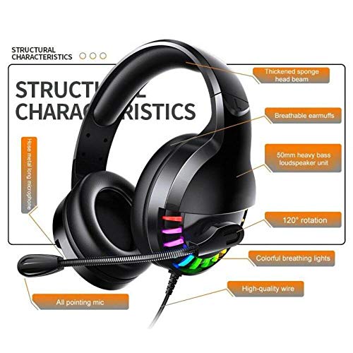 SFBBBO Auriculares Gaming Auriculares Profesionales para Videojuegos USB de 3,5 mm, luz LED para computadora, PC, Juegos, Auriculares estéreo con Cable con micrófono 02