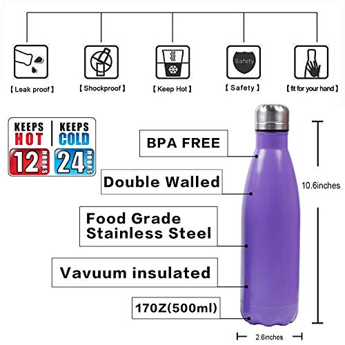 Sfee 17oz Aislado Botella de Agua Doble Pared vacío Botella a Prueba de Fugas de Acero Inoxidable Mantiene Caliente y frío Bebidas para Deportes al Aire Libre Camping + 1 un Cepillo de Limpieza