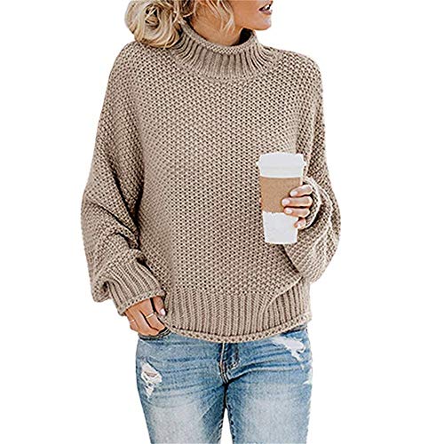 SFYZY Sudaderas para Mujer con Cuello Alto y Manga Larga Suéter Señoras Suéter de Punto Cuello Alto Ocio Suéter Tops de Gran tamaño Abrigo Acogedor Jersey