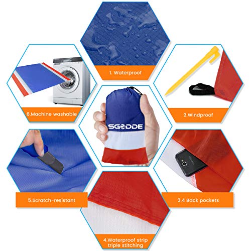 SGODDE Alfombra de Playa Esterilla Toalla, 210x200cm Manta Picnic Impermeable Grande, 210T Manta de Playa de Poliéster Antiarena Impermeable con 4 Estaca Fijos,para Playa,Camping,Picnic,Piscina