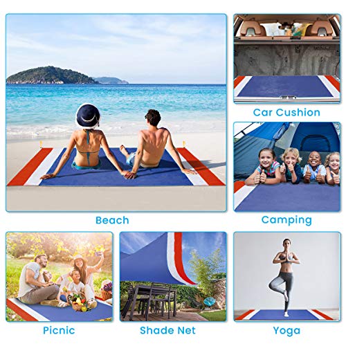 SGODDE Alfombra de Playa Esterilla Toalla, 210x200cm Manta Picnic Impermeable Grande, 210T Manta de Playa de Poliéster Antiarena Impermeable con 4 Estaca Fijos,para Playa,Camping,Picnic,Piscina