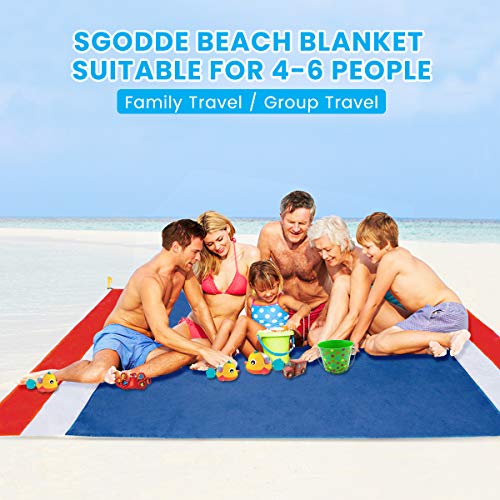 SGODDE Alfombra de Playa Esterilla Toalla, 210x200cm Manta Picnic Impermeable Grande, 210T Manta de Playa de Poliéster Antiarena Impermeable con 4 Estaca Fijos,para Playa,Camping,Picnic,Piscina