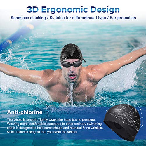 SGODDE Gafas de Natación Antivaho, Protección UV Gafas para Nadar,Sin Fugas Ajustable Gafas de Buceo con Gorro de Natacion Suave,Clip de Nariz,Enchufe de Oído,Funda Protectora,para Hombre Mujere Niño