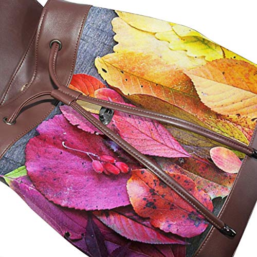 SGSKJ Mochila de Cuero Mujer Bolso Hojas de Otoño Paleta de Colores Arco Iris Estudiante Casual Bolsa La Universidad Bolsa de Viaje de Cuero Mochila Mujer