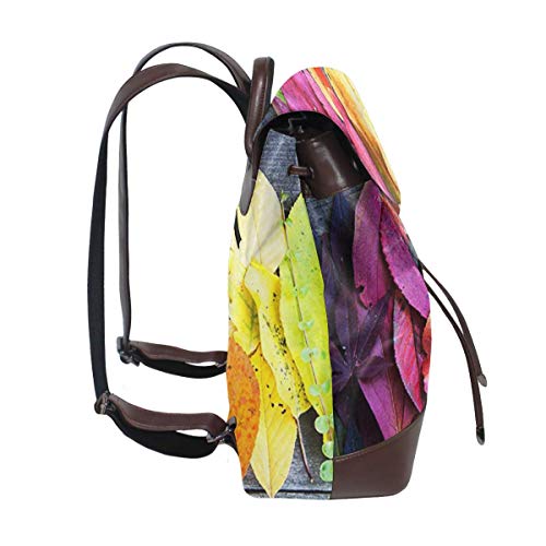 SGSKJ Mochila de Cuero Mujer Bolso Hojas de Otoño Paleta de Colores Arco Iris Estudiante Casual Bolsa La Universidad Bolsa de Viaje de Cuero Mochila Mujer