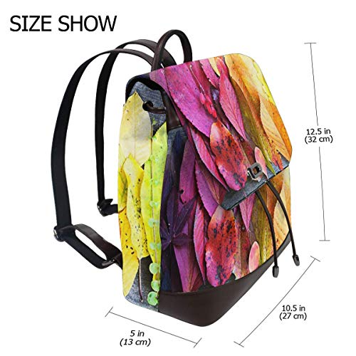 SGSKJ Mochila de Cuero Mujer Bolso Hojas de Otoño Paleta de Colores Arco Iris Estudiante Casual Bolsa La Universidad Bolsa de Viaje de Cuero Mochila Mujer