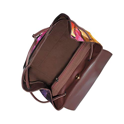 SGSKJ Mochila de Cuero Mujer Bolso Hojas de Otoño Paleta de Colores Arco Iris Estudiante Casual Bolsa La Universidad Bolsa de Viaje de Cuero Mochila Mujer