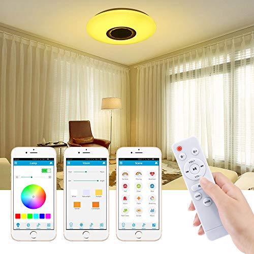 ShangSky - Lámpara de techo led regulable, altavoz RGB con Bluetooth, música para dormitorio, con aplicación a distancia, para habitación de los niños, regalo, Blanco, 185-265v 40cm 36w,Typ 2