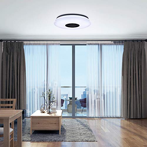 ShangSky - Lámpara de techo led regulable, altavoz RGB con Bluetooth, música para dormitorio, con aplicación a distancia, para habitación de los niños, regalo, Blanco, 185-265v 40cm 60w