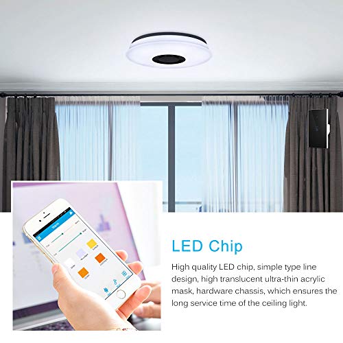 ShangSky - Lámpara de techo led regulable, altavoz RGB con Bluetooth, música para dormitorio, con aplicación a distancia, para habitación de los niños, regalo, Blanco, 185-265v 40cm 60w