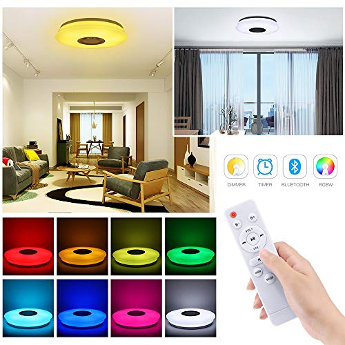 ShangSky - Lámpara de techo led regulable, altavoz RGB con Bluetooth, música para dormitorio, con aplicación a distancia, para habitación de los niños, regalo, Blanco, 185-265v 40cm 60w