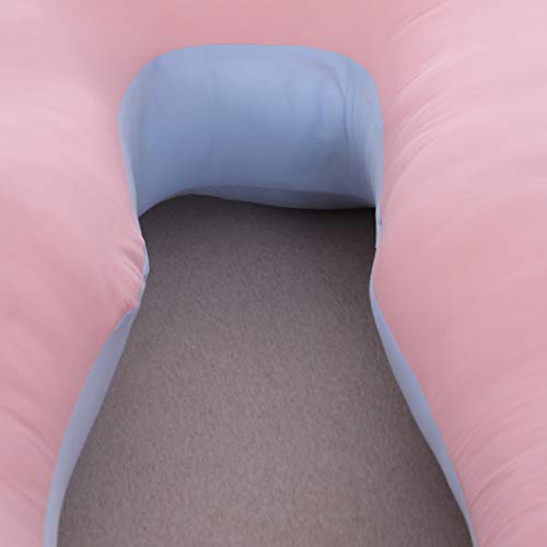 SHANNA - Almohada extragrande para adultos, almohada corporal para embarazadas y maternidad, en forma de U, con funda extraíble y lavable, 70 x 130 cm, algodón, Rosa y azul., 70*130CM