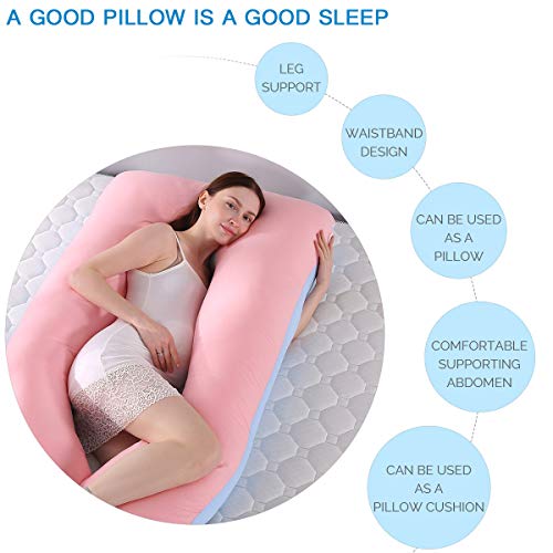 SHANNA - Almohada extragrande para adultos, almohada corporal para embarazadas y maternidad, en forma de U, con funda extraíble y lavable, 70 x 130 cm, algodón, Rosa y azul., 70*130CM
