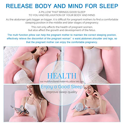 SHANNA - Almohada extragrande para adultos, almohada corporal para embarazadas y maternidad, en forma de U, con funda extraíble y lavable, 70 x 130 cm, algodón, Rosa y azul., 70*130CM
