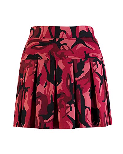 Shaoyao Mujeres Falda Plisada Tenis Cintura Elástica Uniforme Escolar Mini Faldas Camuflaje Rojo L