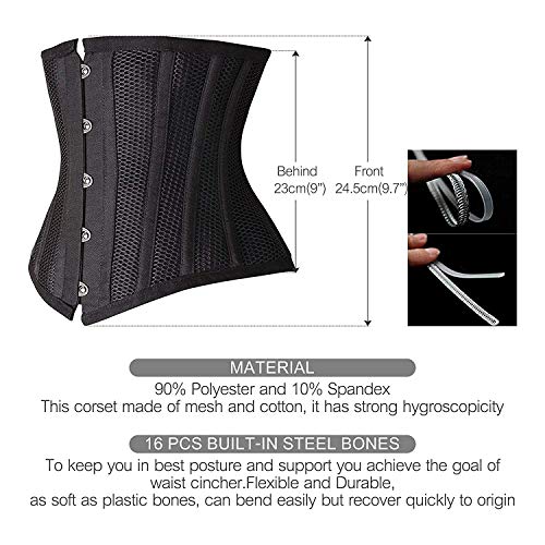 SHAPERX Mujer Torso Corto Malla Entrenador de Cintura Waist Trainer Corsé Waist Cincher, UK-DT1995-Black-S