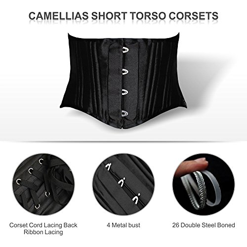 SHAPERX Mujers Corsé Deshuesado de Acero de 26 Torso Corto Heavy Duty Corsé de la Cintura del Amaestrador para la Pérdida del Peso,UK-DT1934-Black-S