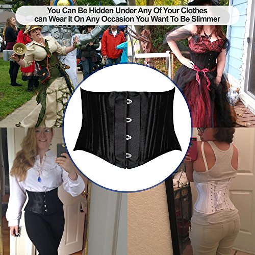SHAPERX Mujers Corsé Deshuesado de Acero de 26 Torso Corto Heavy Duty Corsé de la Cintura del Amaestrador para la Pérdida del Peso,UK-DT1934-Black-S