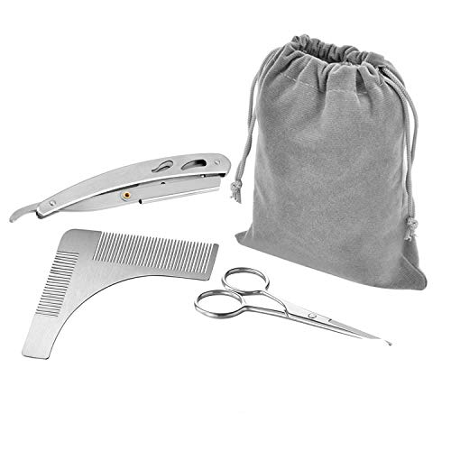 Shaping Plantilla Todo la Barba, Laxus Acero Inoxidable Barba Peine Plantilla, Tijera y Navaja de Afeitar - 10pcs Cuchilla de doble filo