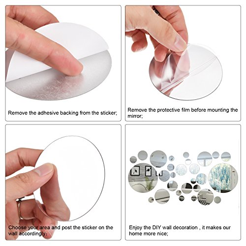 Shappy 32 Piezas de Círculo Redondo de Espejo Pegatina de Pared Adornos Decoración de Hogar