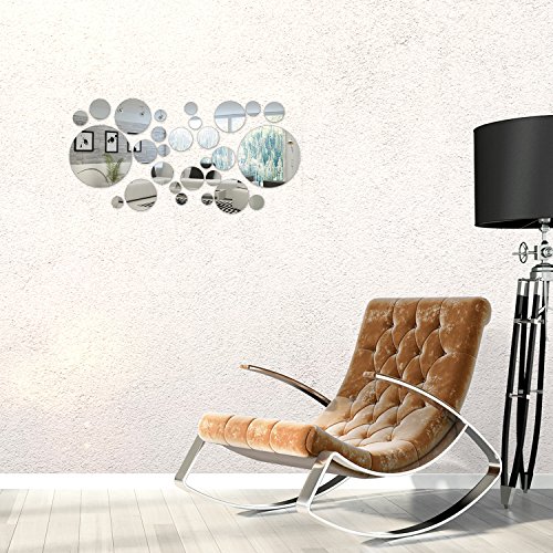 Shappy 32 Piezas de Círculo Redondo de Espejo Pegatina de Pared Adornos Decoración de Hogar