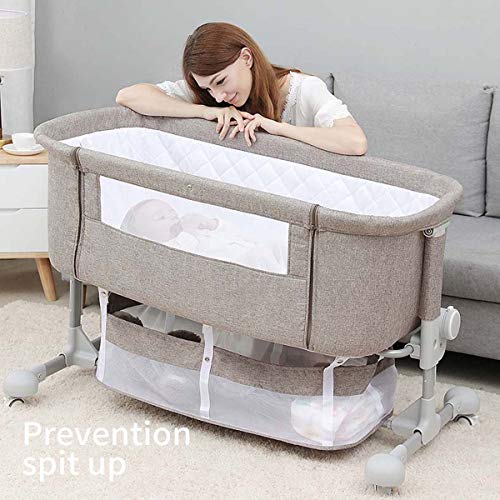 SHARESUN Bebé de la cabecera de la Cuna, Cuna Plegable del bebé de Noche W/Bolsa de Transporte, colchón y Malla Transpirable, ángulo y Altura Regulables, para los bebés recién Nacido del niño