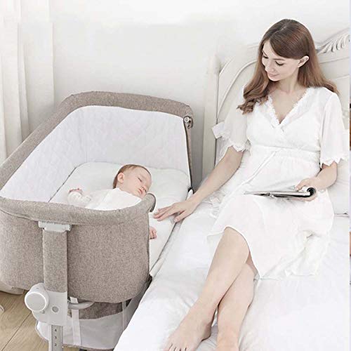 SHARESUN Bebé de la cabecera de la Cuna, Cuna Plegable del bebé de Noche W/Bolsa de Transporte, colchón y Malla Transpirable, ángulo y Altura Regulables, para los bebés recién Nacido del niño
