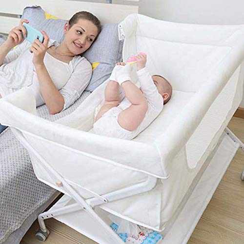 SHARESUN Cama Cuna de Noche de los niños Ultra-Compacto de Viaje de la cabecera de la Cuna -plegadizas Cuna portátil, Mochila portátil, Ligero, fácil de Llevar Play-Yard,Blanco
