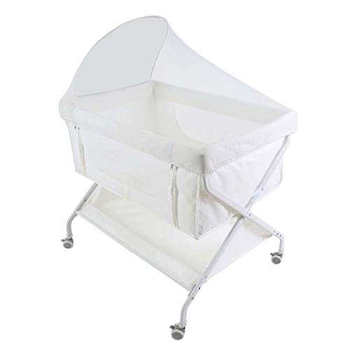 SHARESUN Cama Cuna de Noche de los niños Ultra-Compacto de Viaje de la cabecera de la Cuna -plegadizas Cuna portátil, Mochila portátil, Ligero, fácil de Llevar Play-Yard,Blanco