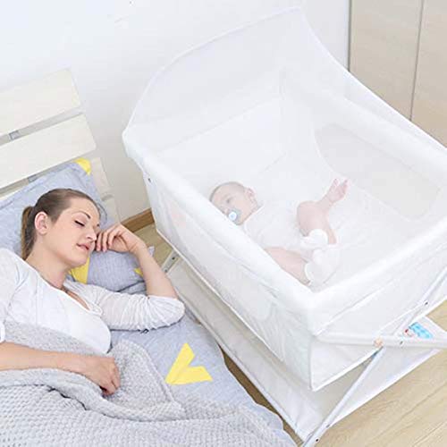 SHARESUN Cama Cuna de Noche de los niños Ultra-Compacto de Viaje de la cabecera de la Cuna -plegadizas Cuna portátil, Mochila portátil, Ligero, fácil de Llevar Play-Yard,Blanco