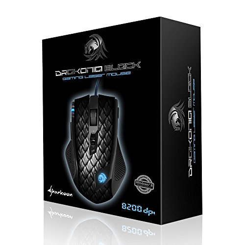 Sharkoon DRAKONIA - Ratón Gaming Láser, 8200 DPI, 11 Botones, Negro