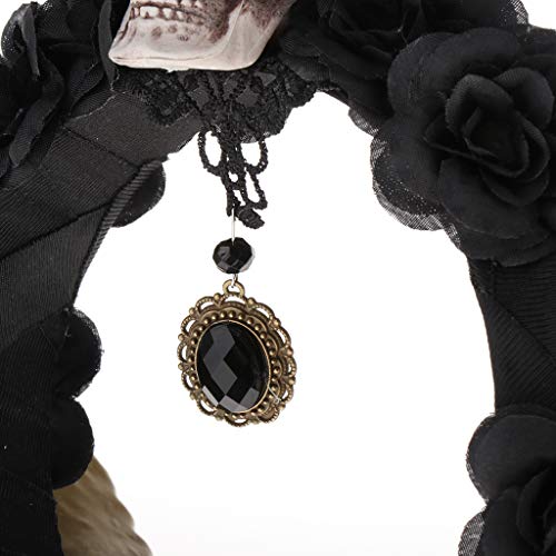 Sharplace Diadema de Pelo Floral con Cuerno de Cabra Calavera de Terror Accesorios de Disfraces - Flor negra dorada, tal como se describe