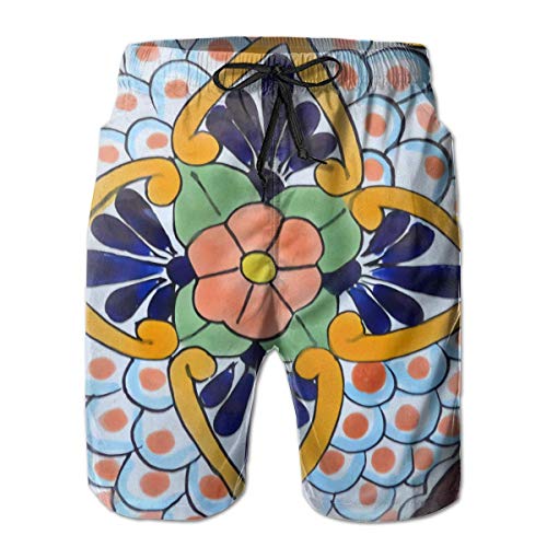 Sheho Pantalones Cortos de baño de Moda para Hombre con Nueve Patrones de Talavera, Traje de baño de Playa de Secado rápido con Bolsillos, Talla L