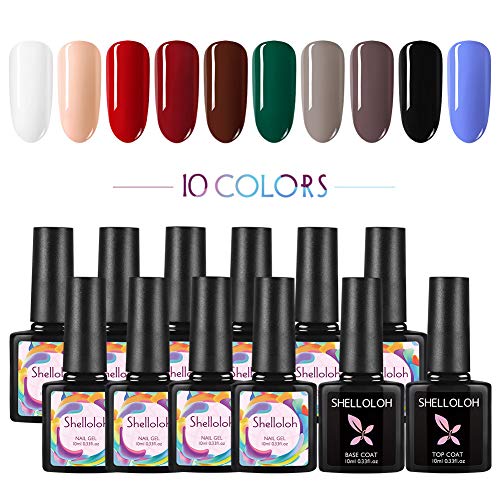 Shelloloh 10PCS Esmalte de Uñas Semipermanente Uñas de Gel UV/LED 10ml Top Coat Base Coat Gel Decoraciones de Uñas DIY Uña Arte