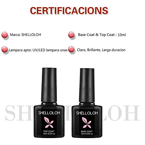 Shelloloh 10PCS Esmalte de Uñas Semipermanente Uñas de Gel UV/LED 10ml Top Coat Base Coat Gel Decoraciones de Uñas DIY Uña Arte
