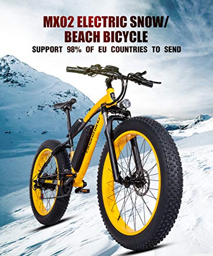 Shengmilo-MX02 26 Pulgadas neumático Gordo Bicicleta eléctrica 1000 W Beach Cruiser Hombres Mujeres Montaña e-Bike Pedal Assist 48V 17AH batería (Amarillo (una batería), China Motor 1000w)