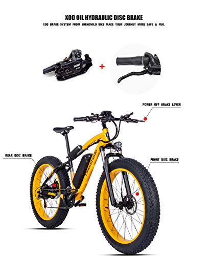 Shengmilo-MX02 26 Pulgadas neumático Gordo Bicicleta eléctrica 1000 W Beach Cruiser Hombres Mujeres Montaña e-Bike Pedal Assist 48V 17AH batería (Amarillo (una batería), China Motor 1000w)