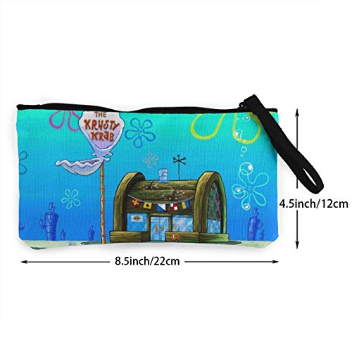 shibeili Bob Esponja Burger Shop Monederos Monederos de Cremallera de Lona Bolsas de Maquillaje con Correa de Pulsera Monedero para teléfono móvil