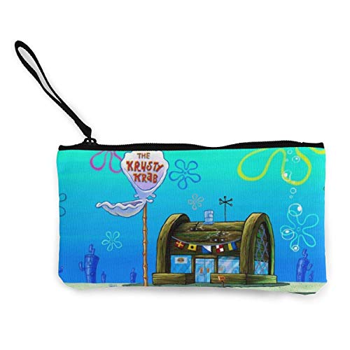 shibeili Bob Esponja Burger Shop Monederos Monederos de Cremallera de Lona Bolsas de Maquillaje con Correa de Pulsera Monedero para teléfono móvil