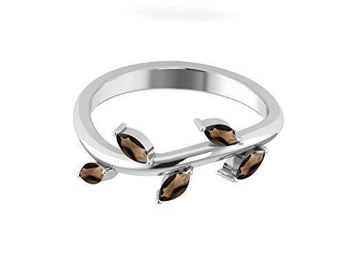 Shine Jewel Cuarzo Ahumado Hoja de Piedra diseño Mujeres Anillo 925 Joyas de Plata (20)