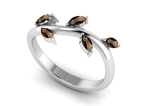 Shine Jewel Cuarzo Ahumado Hoja de Piedra diseño Mujeres Anillo 925 Joyas de Plata (20)