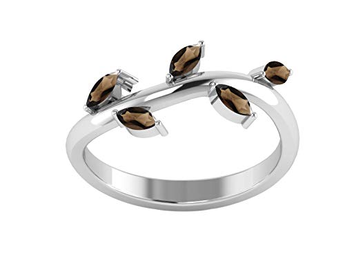 Shine Jewel Cuarzo Ahumado Hoja de Piedra diseño Mujeres Anillo 925 Joyas de Plata (20)