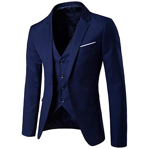 SHOBDW Hombre Traje Talla Grande de Manga Larga Abrigos de Invierno de Solapa Delgado Traje de Fiesta de Bodas de Negocios Chaqueta Blazer Chaleco Pantalones 3PCS(Armada,M)