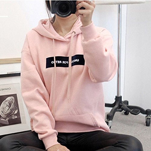 SHOBDW LiquidacióN Ventas Moda Sudadera con Capucha De Las Mujeres SóLida Sudadera Jumper Letter Pullover OtoñO Invierno Blusas De Manga Larga Blusa(Rosa,XL)